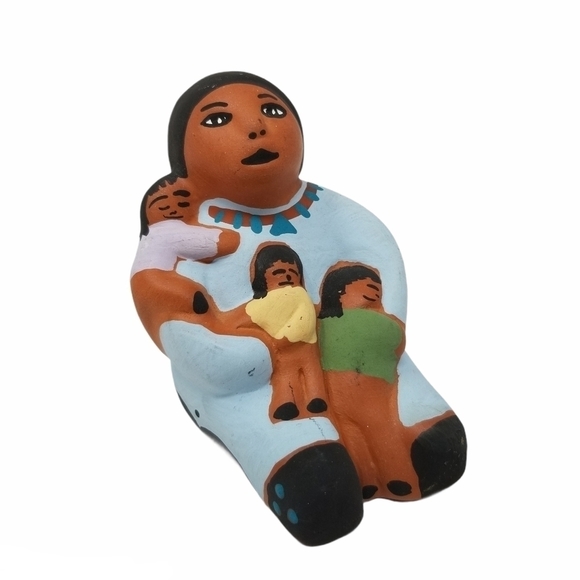 Acoma Storyteller Doll Three Children Native American Pottery Figurine Signed - Picture 1 of 16